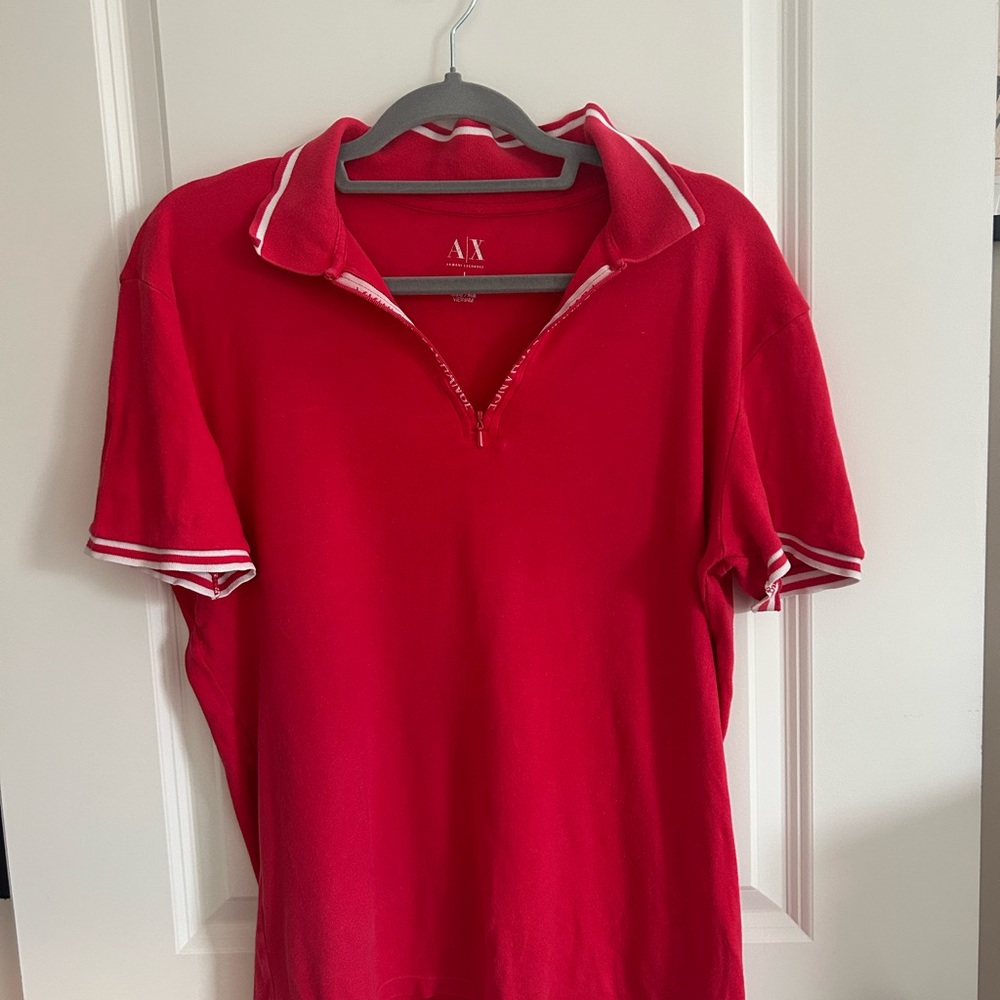 Armani Exchange Red Polo with White Trim and Zip